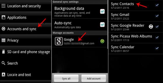 sincronizzazione dei contatti Android Gmail